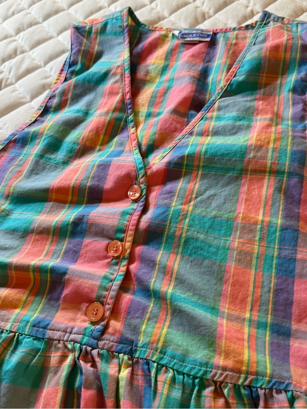Vintage 80s Pendleton Knockabouts Plaid Cotton Jumper Dress Pastel Small